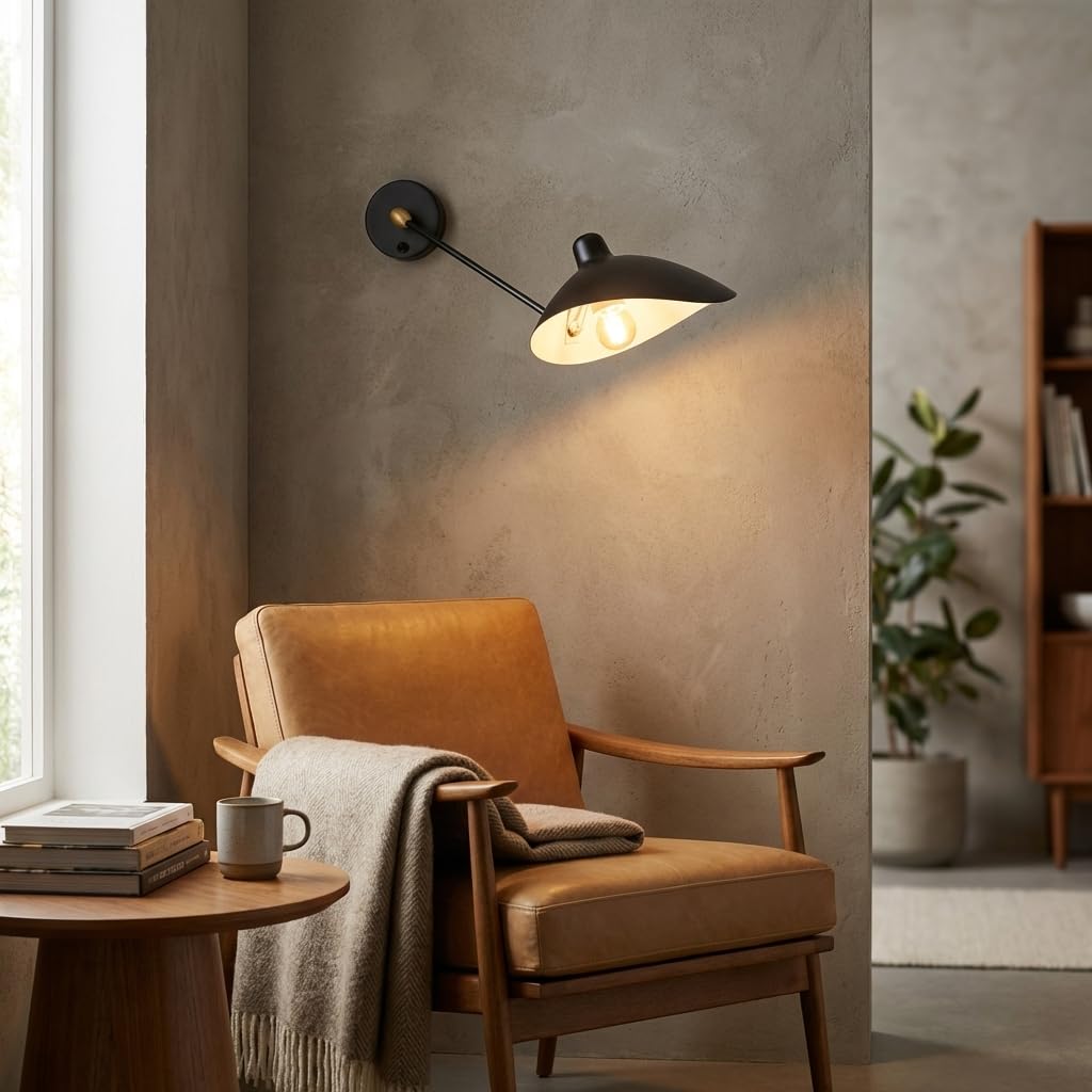 BARCELONA LED Wandleuchte mit schwenkbarem Arm, schwarze industrielle Vintage-Wandleuchte aus Metall und Eisen, modernes und retro Design, verstellbare Beleuchtung Schlafzimmer