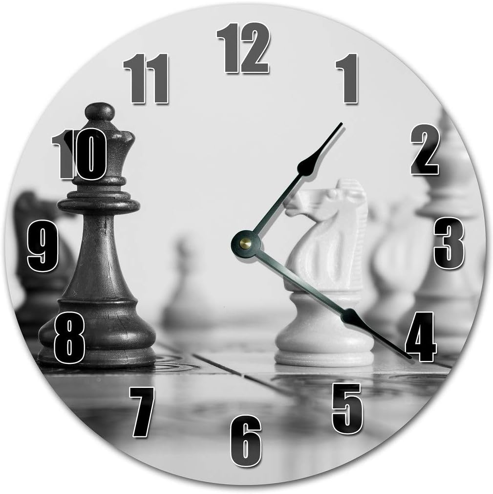 10.5" Chess Pieces Design Clock - Large 10.5" Wall Clock - Home Décor Clock