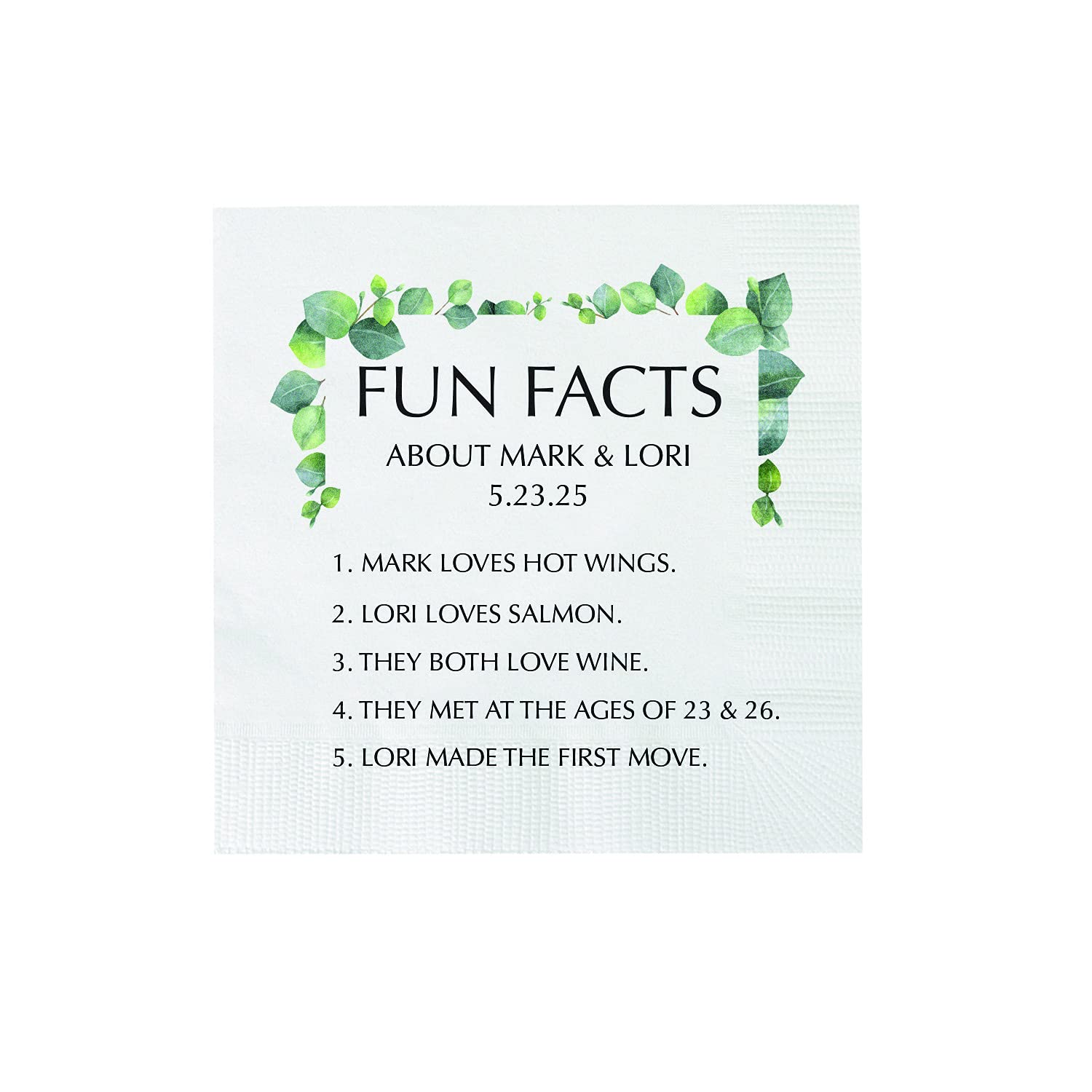 Personalized Greenery Fun Facts Paper Beverage Napkins - 50 Pc.