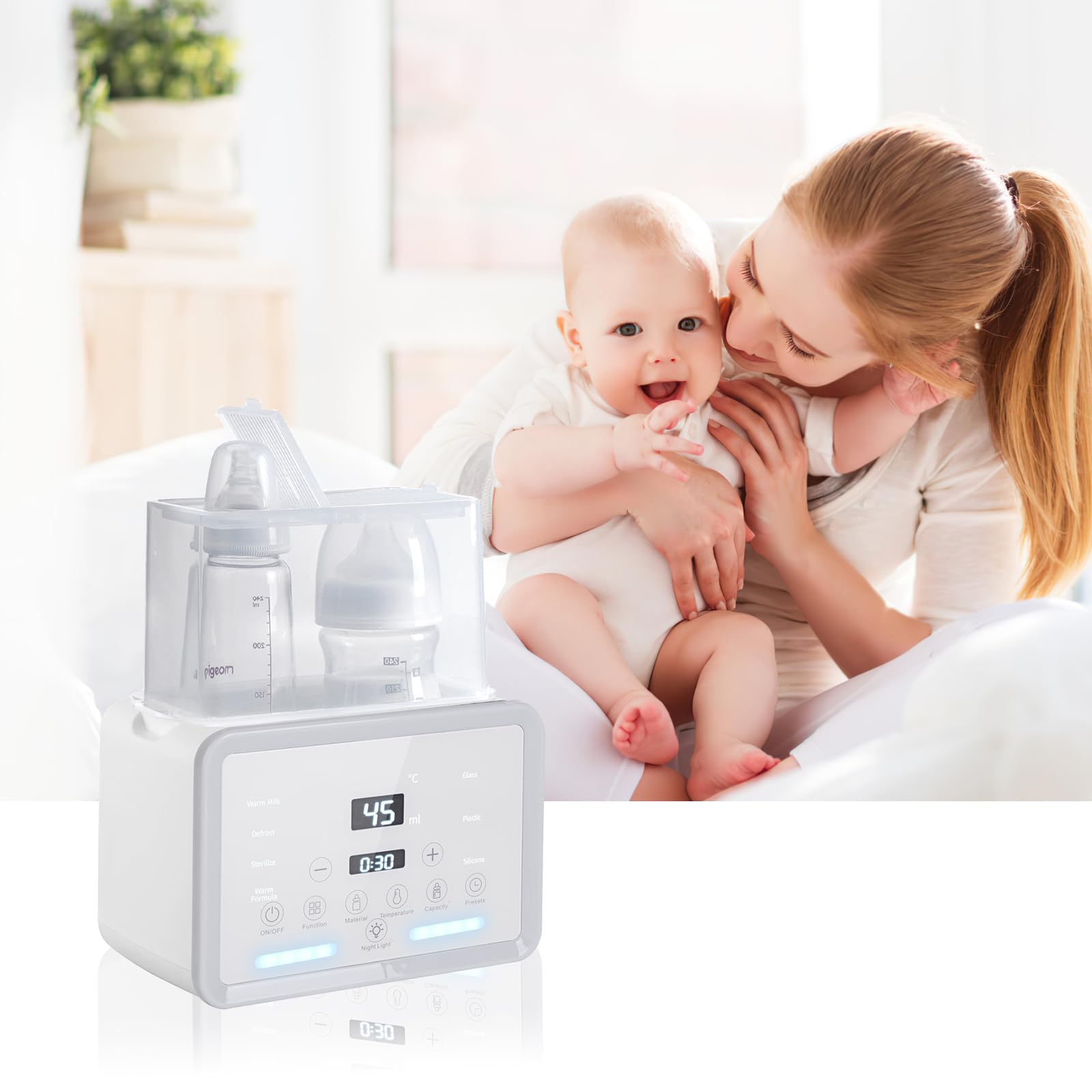 Scaldabagni e sterilizzatori 7 in 1, scaldabiberon riscaldato, con display LCD e controllo preciso della temperatura (bianco)