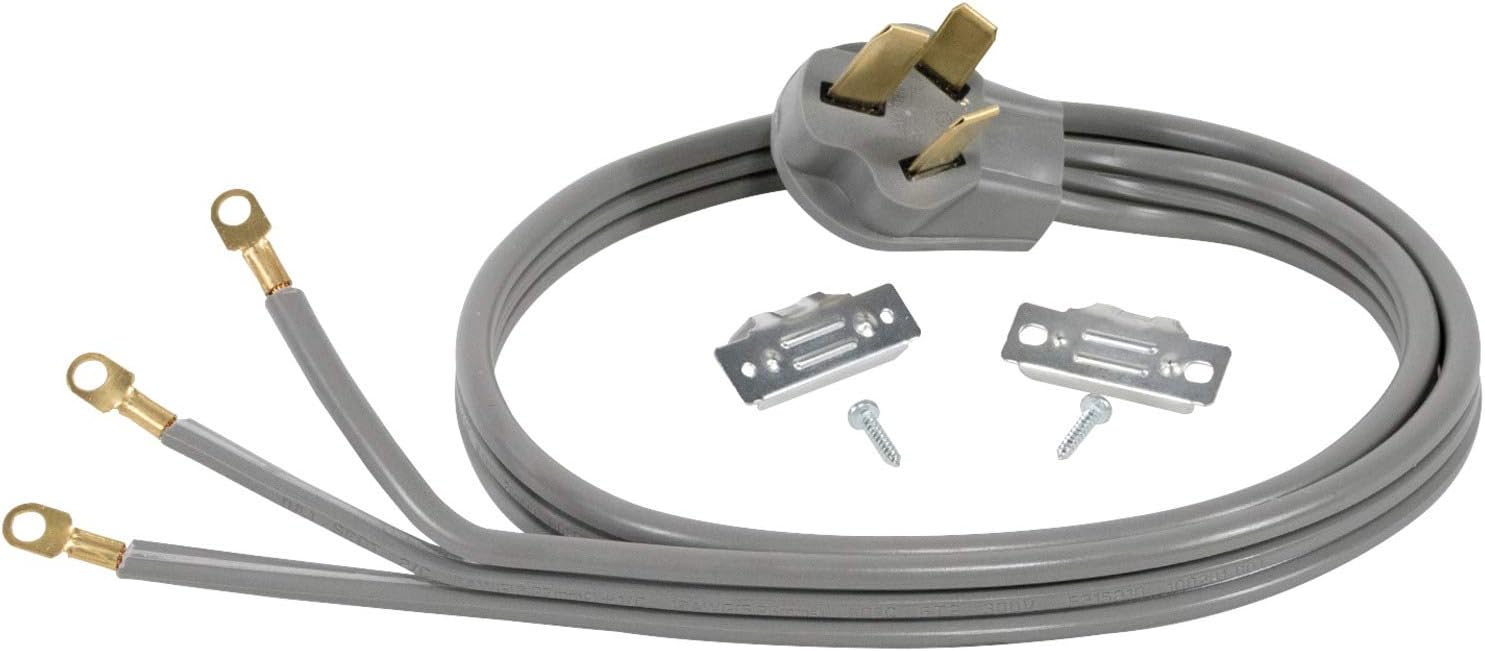 Certified Appliance Accessories 40-Amp Appliance Power Cord, 3 Prong Range Cord, 3 Wires with Eyelet Connectors, 5 Feet, Copper Wire