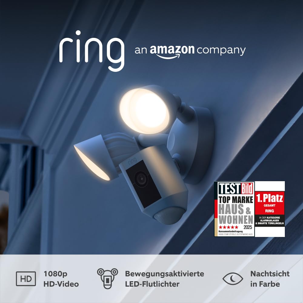 Ring Flutlichtkamera Plus Kabel (Floodlight Cam Wired Plus) | Überwachungskamera aussen mit WLAN, HD-Video, LED-Flutlicht, Nachtsicht… – Ansicht 2