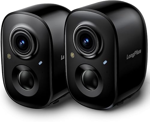 LongPlus Paquete de 2 cámaras de seguridad inalámbricas para exteriores, cámara de seguridad inalámbrica alimentada por batería para seguridad del
