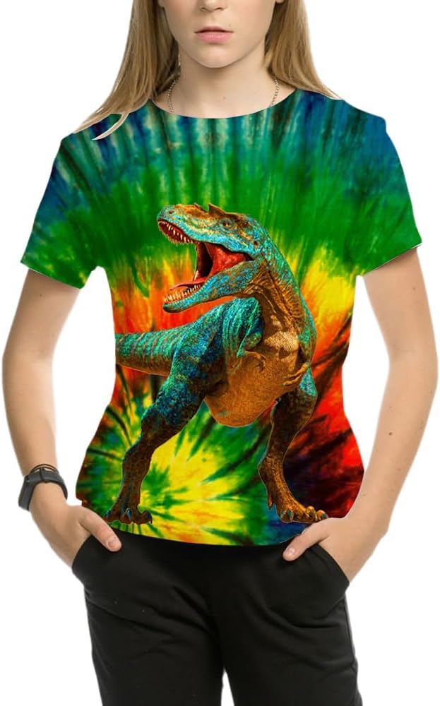Kid's Print 3D Colour Inkjet T-Rex Graphic Pattern Holiday Short Sleeve T Shirts for Youth Boys Girls 4-14 Years