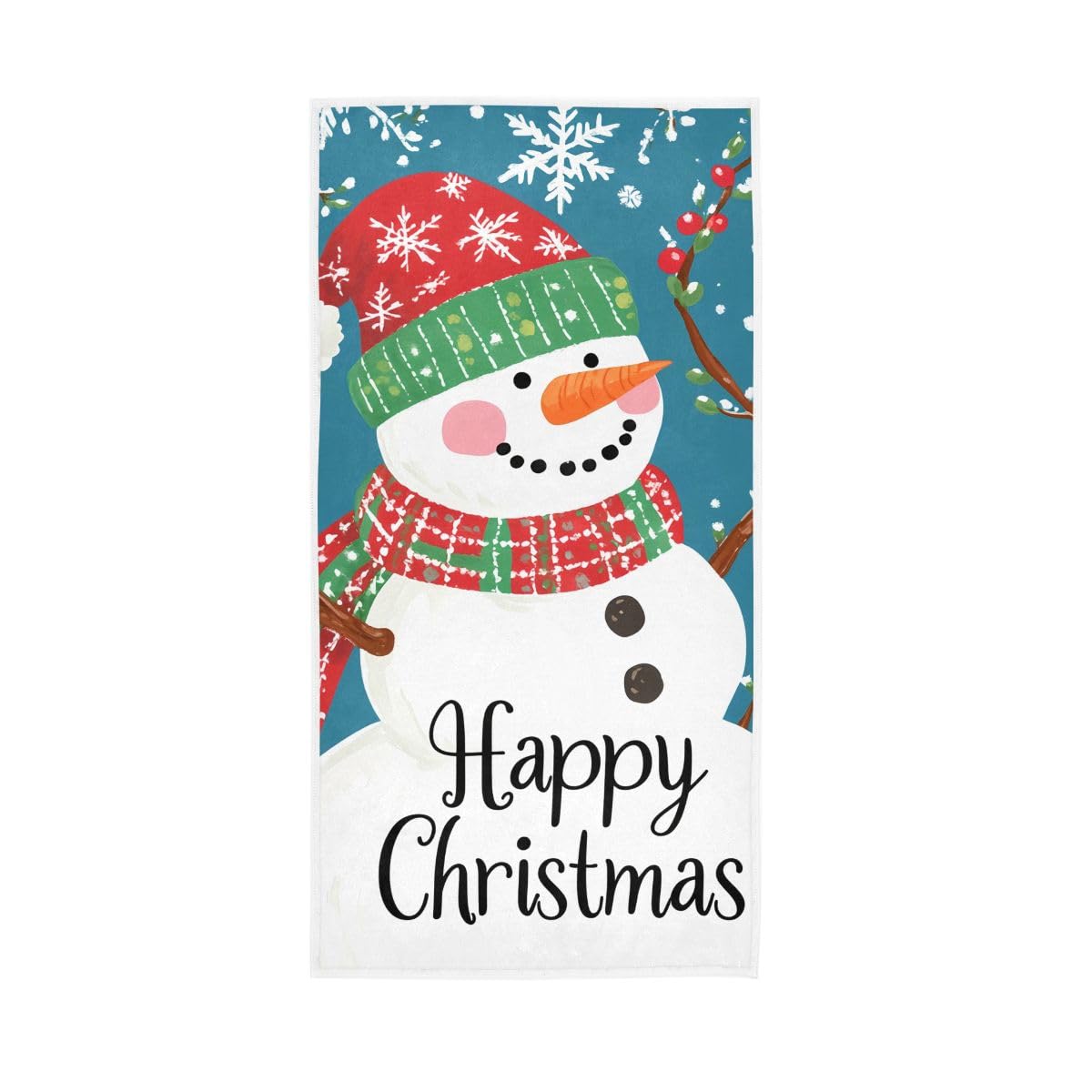 LSRCPD Happy Christmas Snowman Blue Hand Towels Soft Washcloths Bathroom Towel 15 x 30 Inch