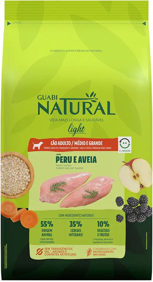 Guabi Natural - Ração Cães Adultos Light Médio e Grande Peru e Aveia 12kg