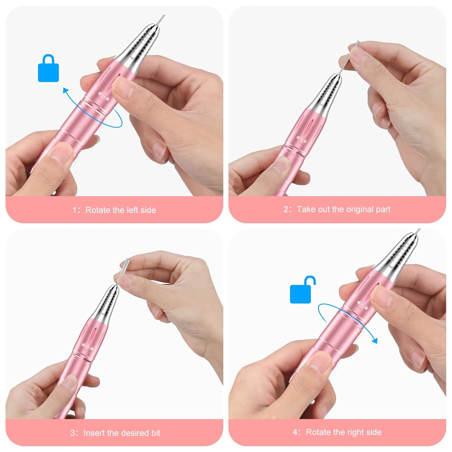 Rechargeable 35000 RPM Electric Nail Drill - Portable Professional Efile Kit for Acrylic, Gel Nails, Manicure Pedicure Polishing Shape Tools With 11Pcs Drill Bits (Pink)