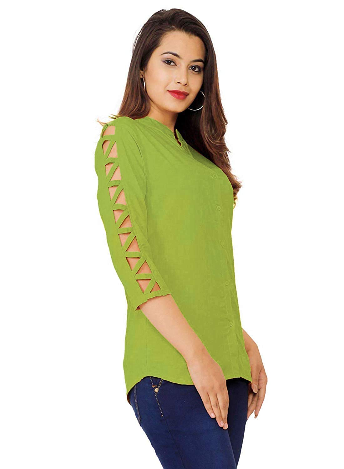 FAB STAR- LOOK GREAT FEEL GREAT.FAB STAR- LOOK GREAT FEEL GREAT.Women's Beautiful Designer Rayon Top for Women... (Large, Mehandi Green)