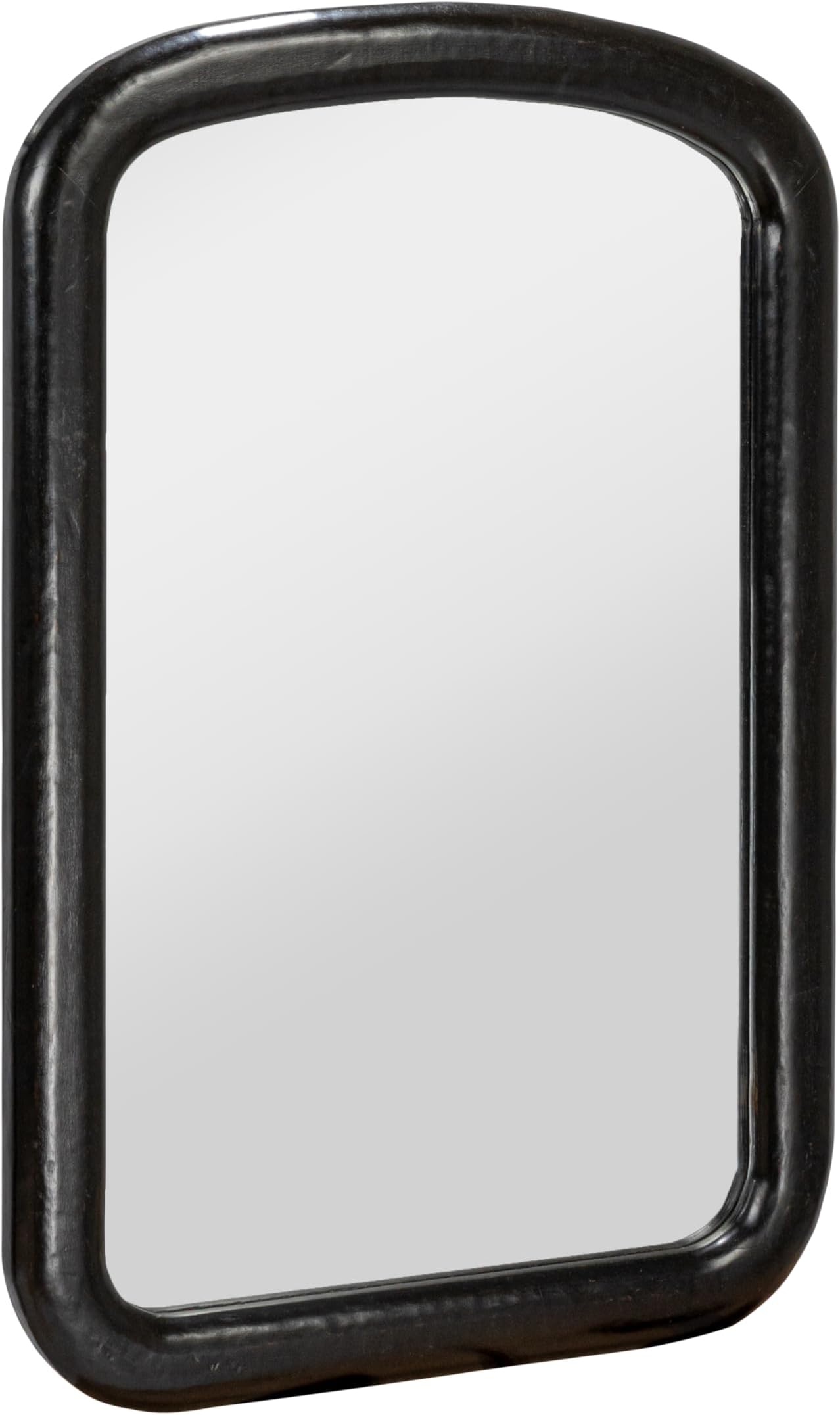 35 Inches Mango Wood Framed Wall Mirror, Matte Black