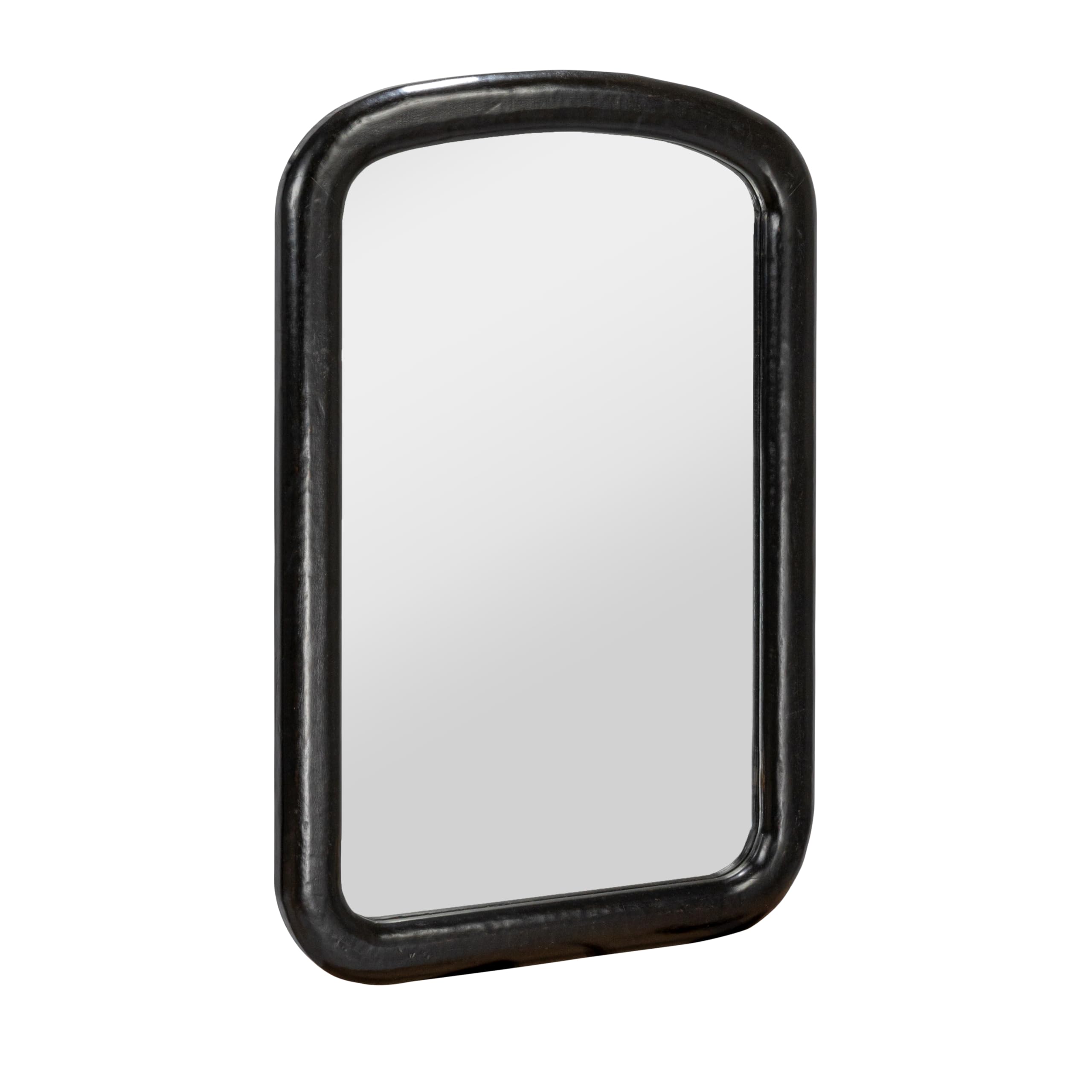 35 Inches Mango Wood Framed Wall Mirror, Matte Black
