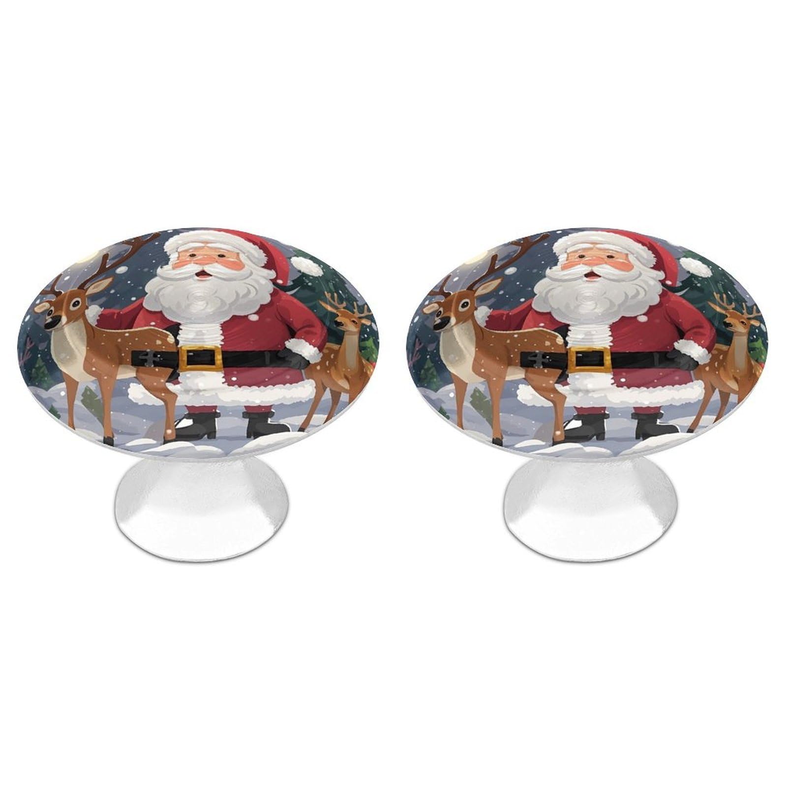 FekiLoot Santa Claus and Deer Elk Cabinet Knobs Simple Drawer Handles Aluminum Alloy Kitchen Pulls Round Cabinet Door Knobs with Screw Door Hardware for Dresser Cabinets 2 Pack