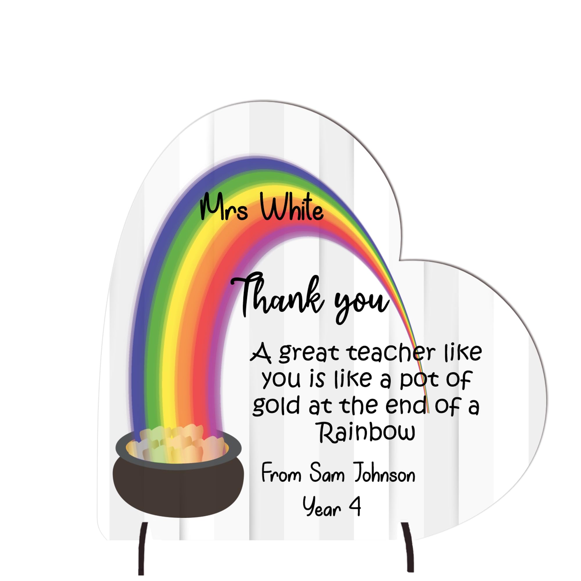 Personalised Teacher Appreciation Plaque with Stands - Thank You Keepsake, Customisable Design, Made from FSC-Certified MDF, Handcrafted in the UK (Mdf Wood 13.5cm x 13.5cm, Pot of gold)
