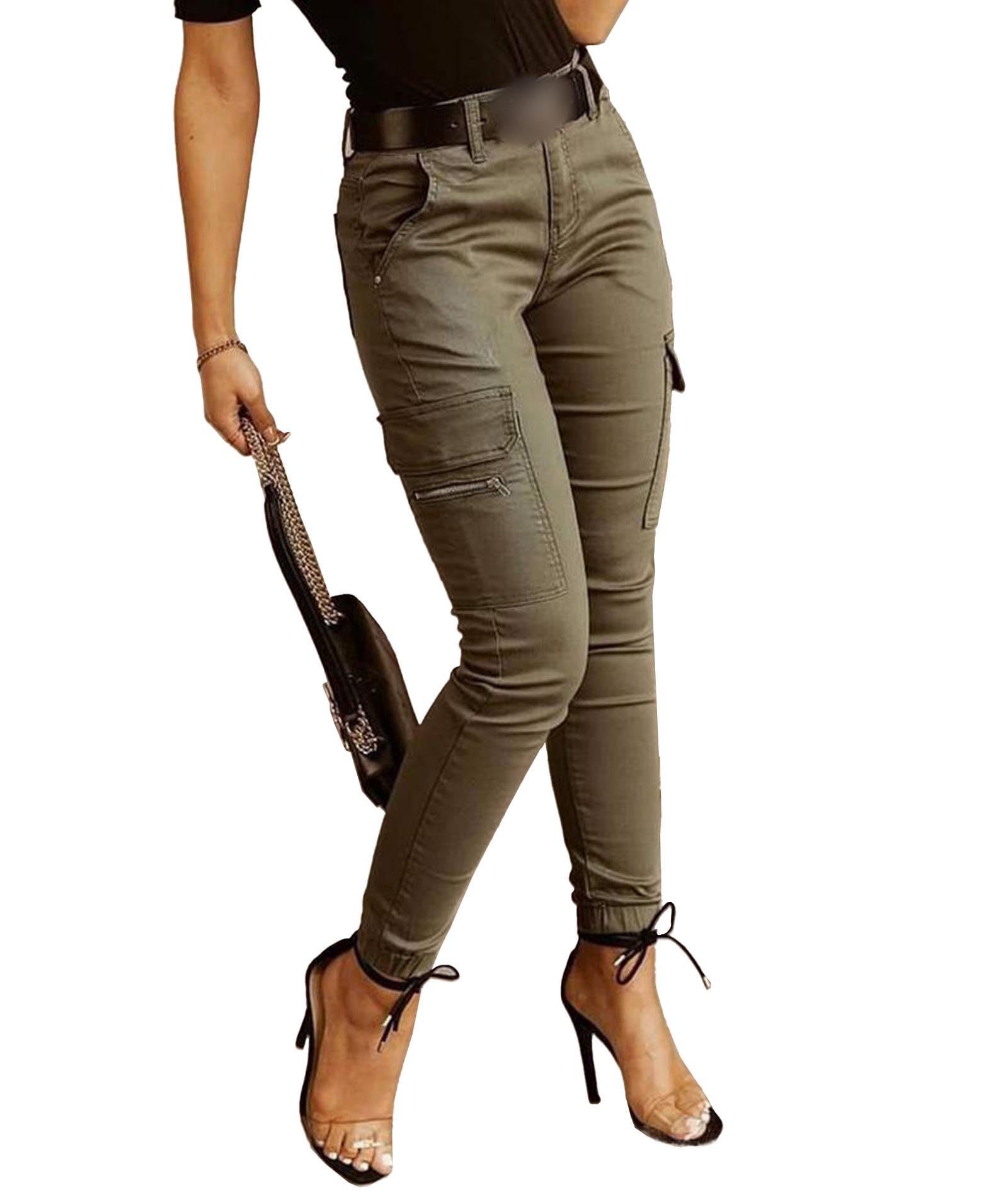SEMATOMALA Womens Multi Pockets Cargo Pants Casual Relaxed-Fit Work Pants Tapered Skinny Slim Fitted Trousers