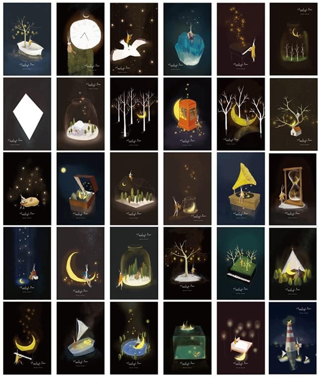 Mis.Moon Postkarten 30 Stück Leuchtet im Dunkeln Postkarten Set Premium Postkarten Danksagungskarten Gästebuch Poster-Reisepostkarten Glow In The Dark Postcard