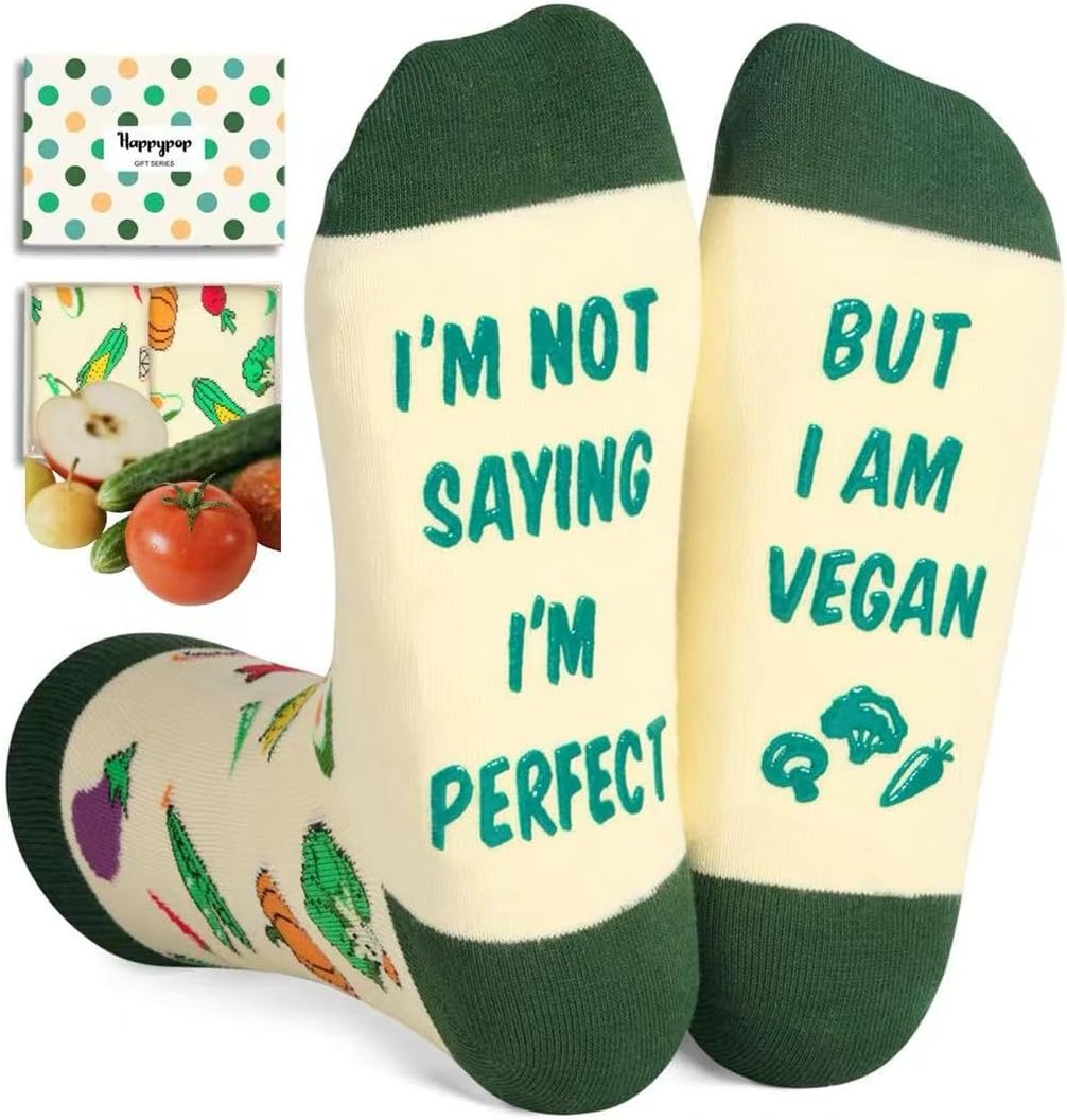 HAPPYPOP Funny Vegan Gifts Ideas - Vegetarian Gifts Men, Vegan Socks Vegetable Socks for Her