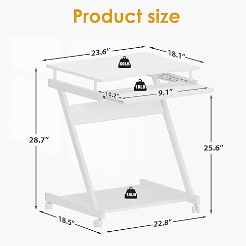 Miniatura 3 de SogesHome Escritorio portátil para computadora portátil de 23.6 pulgadas, mesa de cama, escritorio portátil para computadora con ruedas bloqueables,