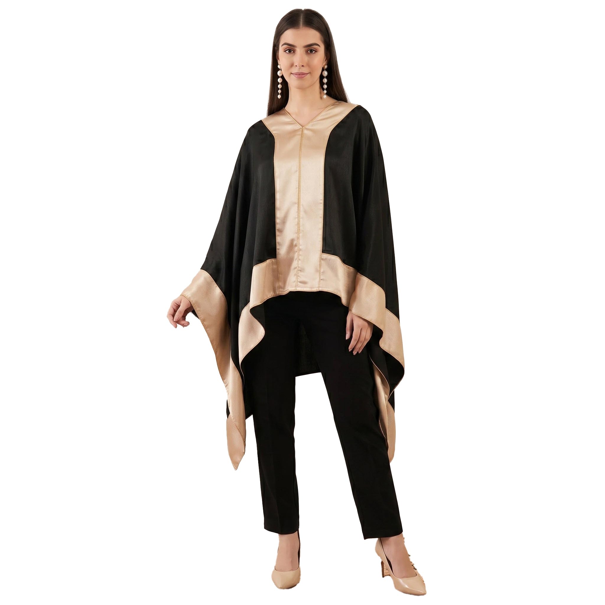 first resort Black Satin Asymmetrical Tunic with Gold Border-picture-47