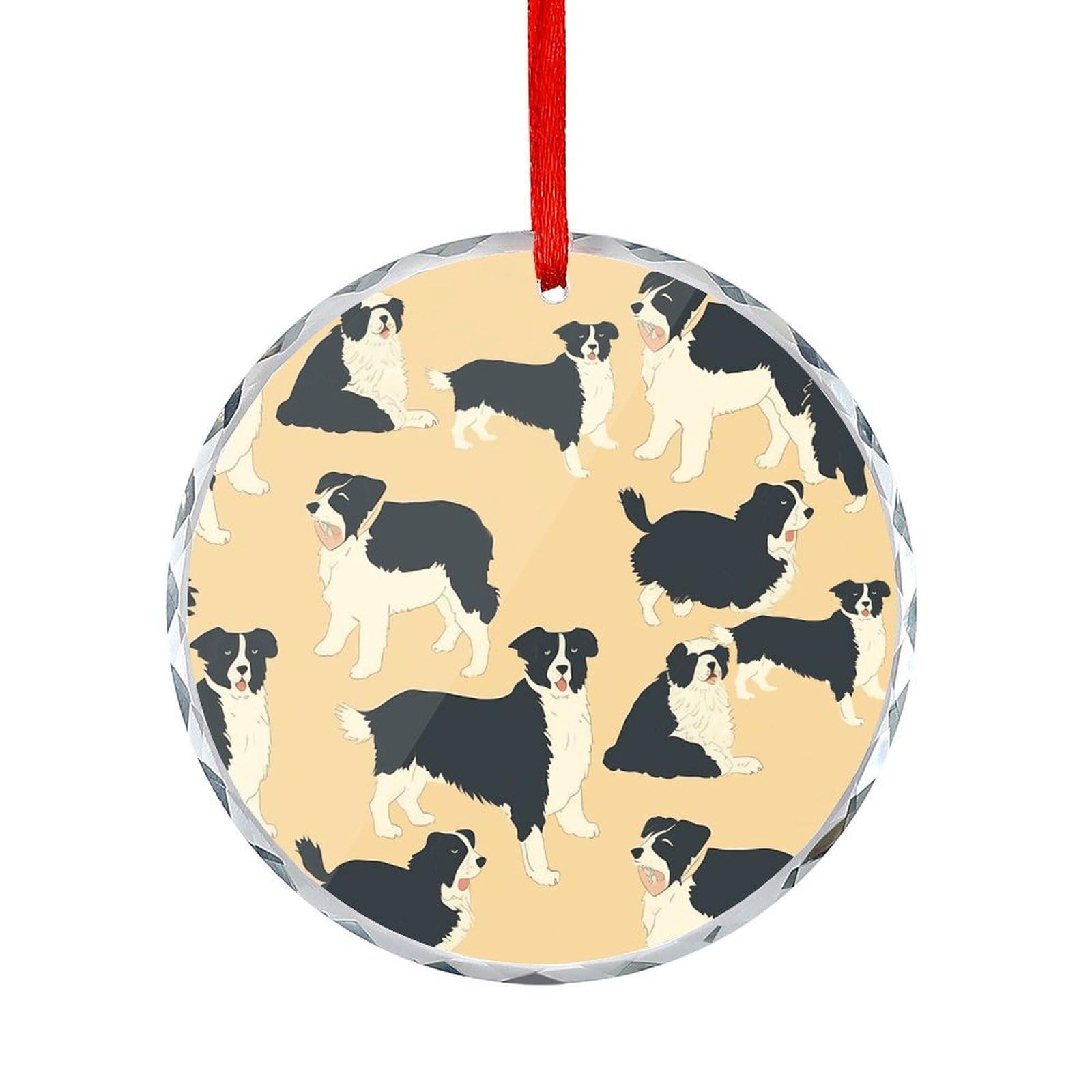 Btcowzrv Style Border Collie Pattern Round Ornament Hanging Pendant Decor