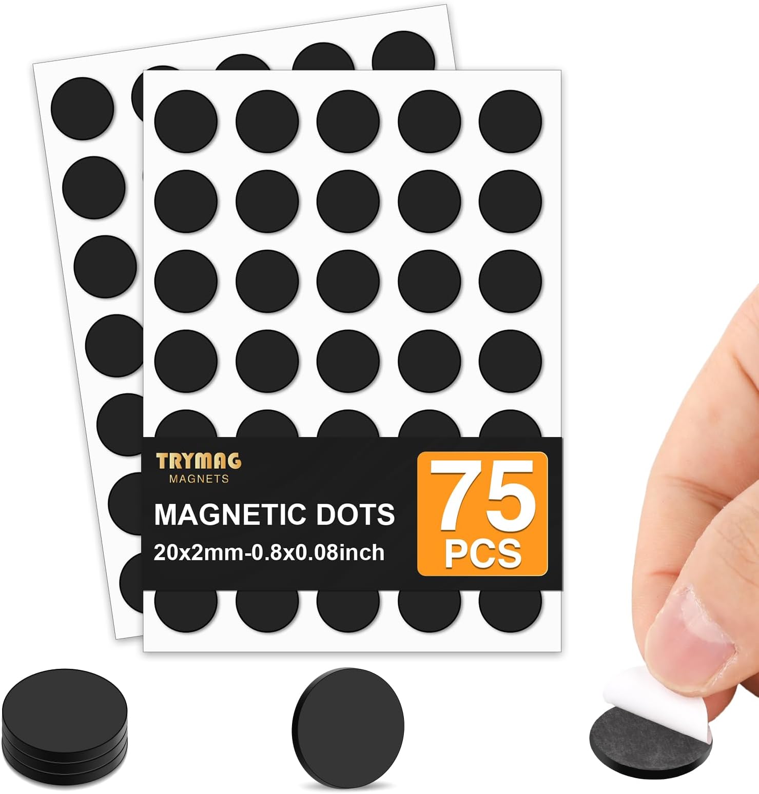 TRYMAG Flexible Magnetic Dots with Adhesive Backing, 75Pcs Strong Self Adhesive Magnet Dots Small Round Sticky Peel and Stick Magnetic Stickers for Crafts, Office, DIY Projects, (0.8" x 0.8")