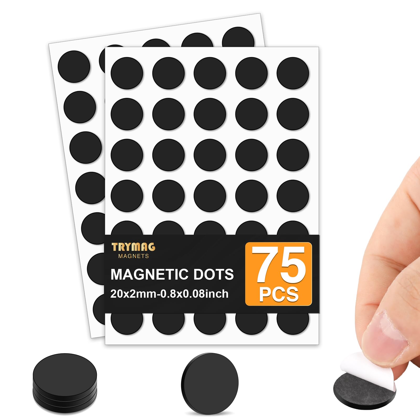TRYMAG Flexible Magnetic Dots with Adhesive Backing, 75Pcs Strong Self Adhesive Magnet Dots Small Round Sticky Peel and Stick Magnetic Stickers for Crafts, Office, DIY Projects, (0.8" x 0.8")