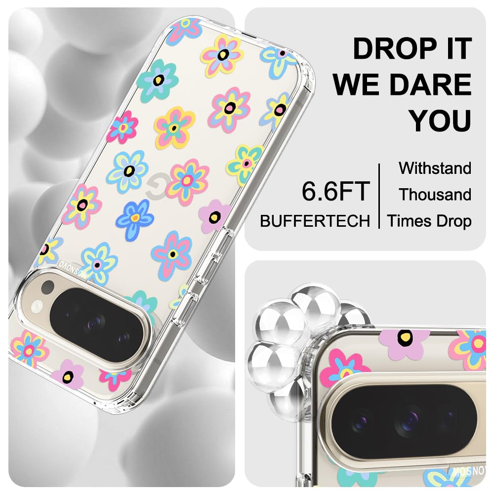 MOSNOVO Case for Google Pixel 10 & Pixel 10 Pro, [Buffertech 6.6ft Military-Grade Drop Protection] [Anti Peel Off Tech] Clear TPU Bumper Phone Case Cover Design - Cute Cherry — view 456