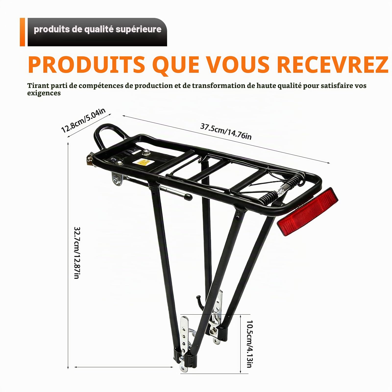 Porte-Bagages De Vélo,Vélo Porte Bagage, Porte-Bagages Arrière, Universel, Hauteur Réglable, en Alliage D'aluminium, avec Réflecteur, Charge Maximale 75 Kg pour Vélos 26-29 Pouces, Noir