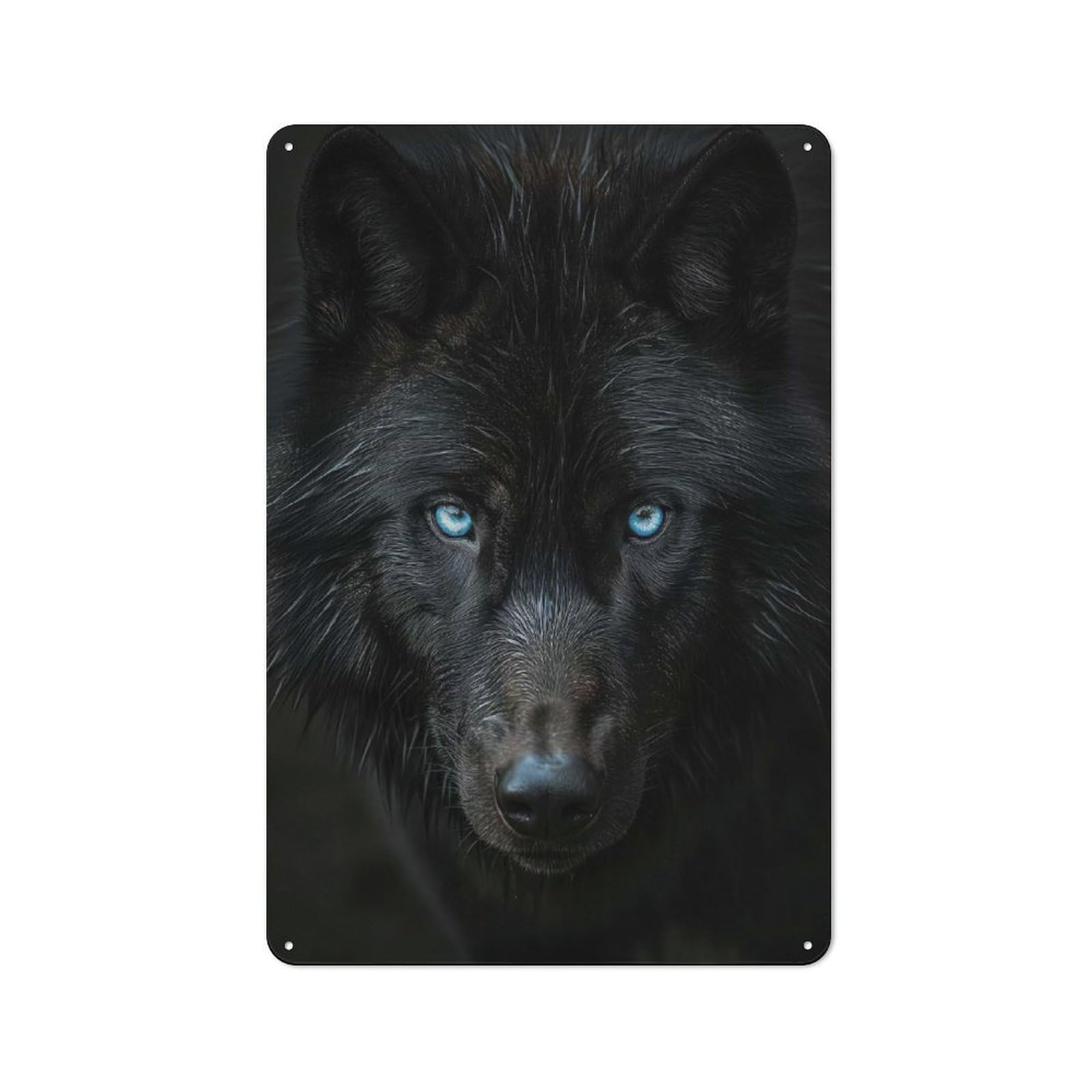 Black Wolf Portrait Tin Wall Plaque 30x20cm, Barn Style Rustic Kitchen Decor for Farmhouse Kitchen, Pantry Or Dining Area