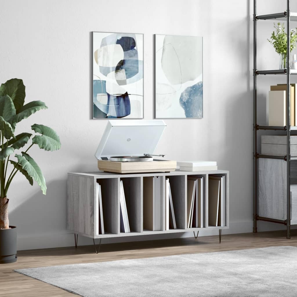 Mobile Porta Dischi Grigio Sonoma 100x38x48cm Legno Multistrato,Supporto per Giradischi,Supporto per Giradischi in Legno,Supporto per Giradischi con Spazio di archiviazione