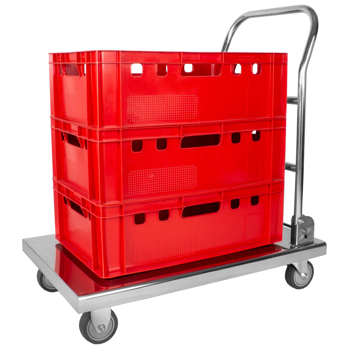 Beeketal 'TWB-1' Gastro Edelstahl Plattformwagen klappbar mit Gummi Rollen (geräuscharm) bis 350 kg belastbar, Schwerlast Küchen Transportwagen Handwagen Transportfläche: ca. 500 x 700 mm