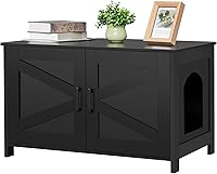 Vista 8 de Homhedy - Caja de arena para gatos, muebles de madera para baño de gatos con puerta de granero, casa para mascotas, se adapta a la mayoría de cajas