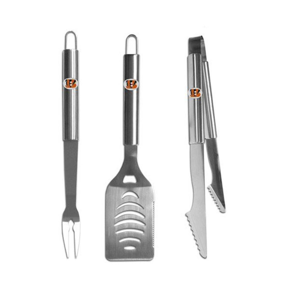 SiskiyouNFL Sports Fan Shop Cincinnati Bengals Stainless Steel BBQ Set 3 piece Brushed Metal