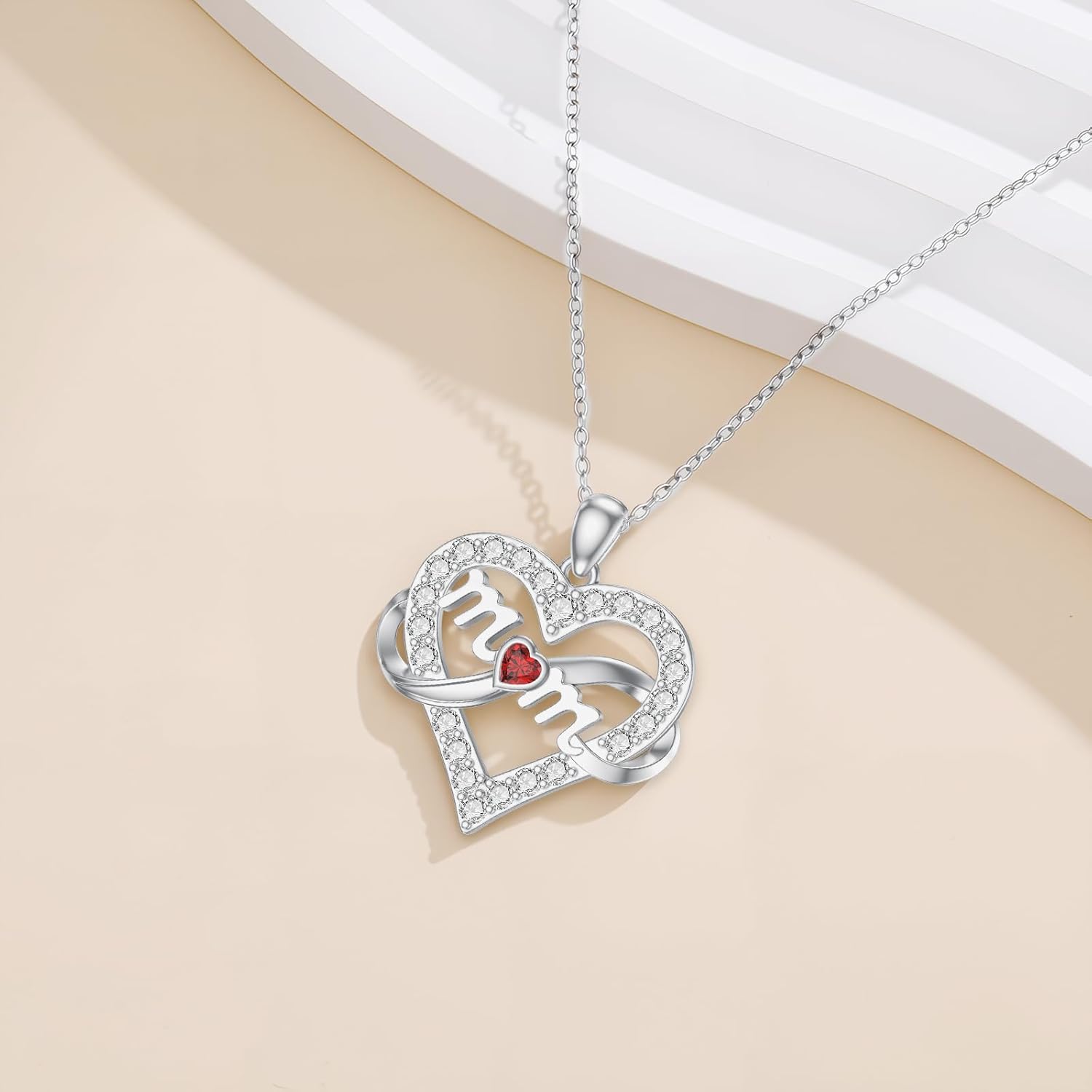 Natural Garnet Mom Heart Pendant Necklace for Women 925 Sterling Silver Genuine Garnet Jewelry Gifts for Mother Days - Image 3
