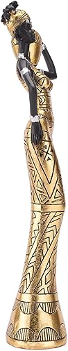 Miniatura 4 de BRABUD Estatua de mujer tribal africana de 12 pulgadas de alto, negro para dama, niña, sosteniendo, frasco, vestimenta, escultura, coleccionable,