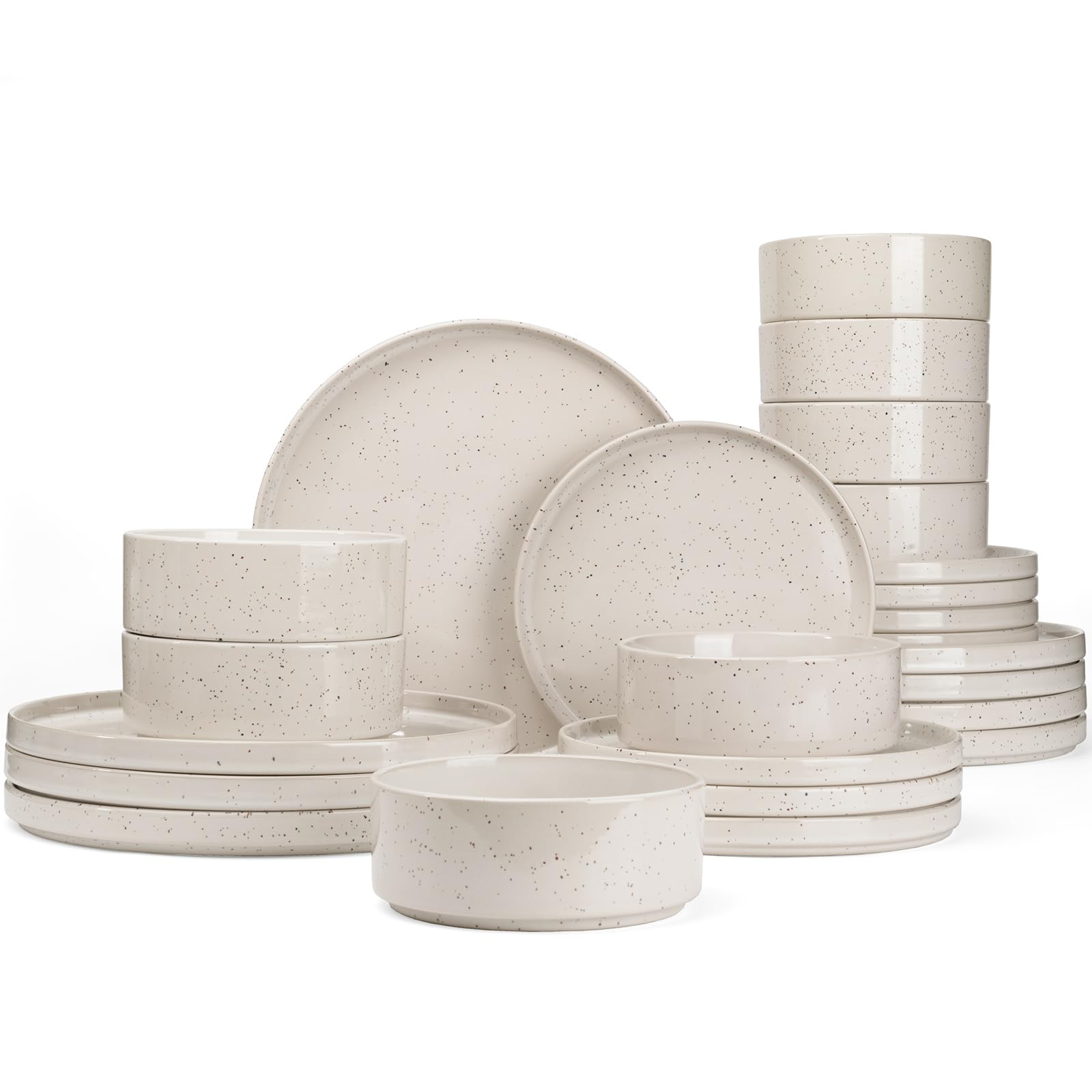 Famiware Nebula 24-Piece Stoneware Dinnerware Set, Creamy White