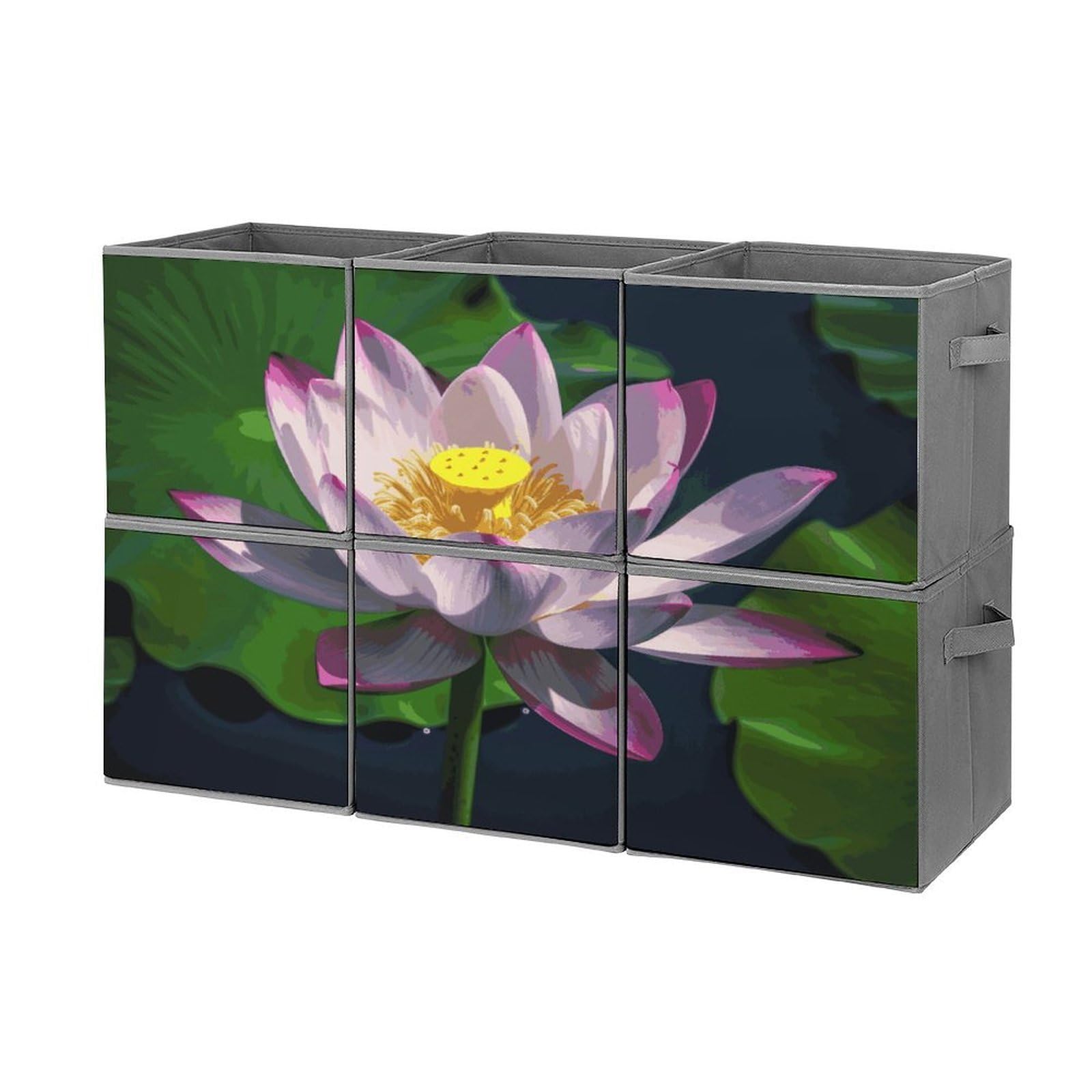 Fekiloot Style Lotus2 Storage Bin For Foldable And Handles,Closet Organizer Of 6-Pack Stackable,Storage Box For Living,Room, Office,Bedroom,Closet
