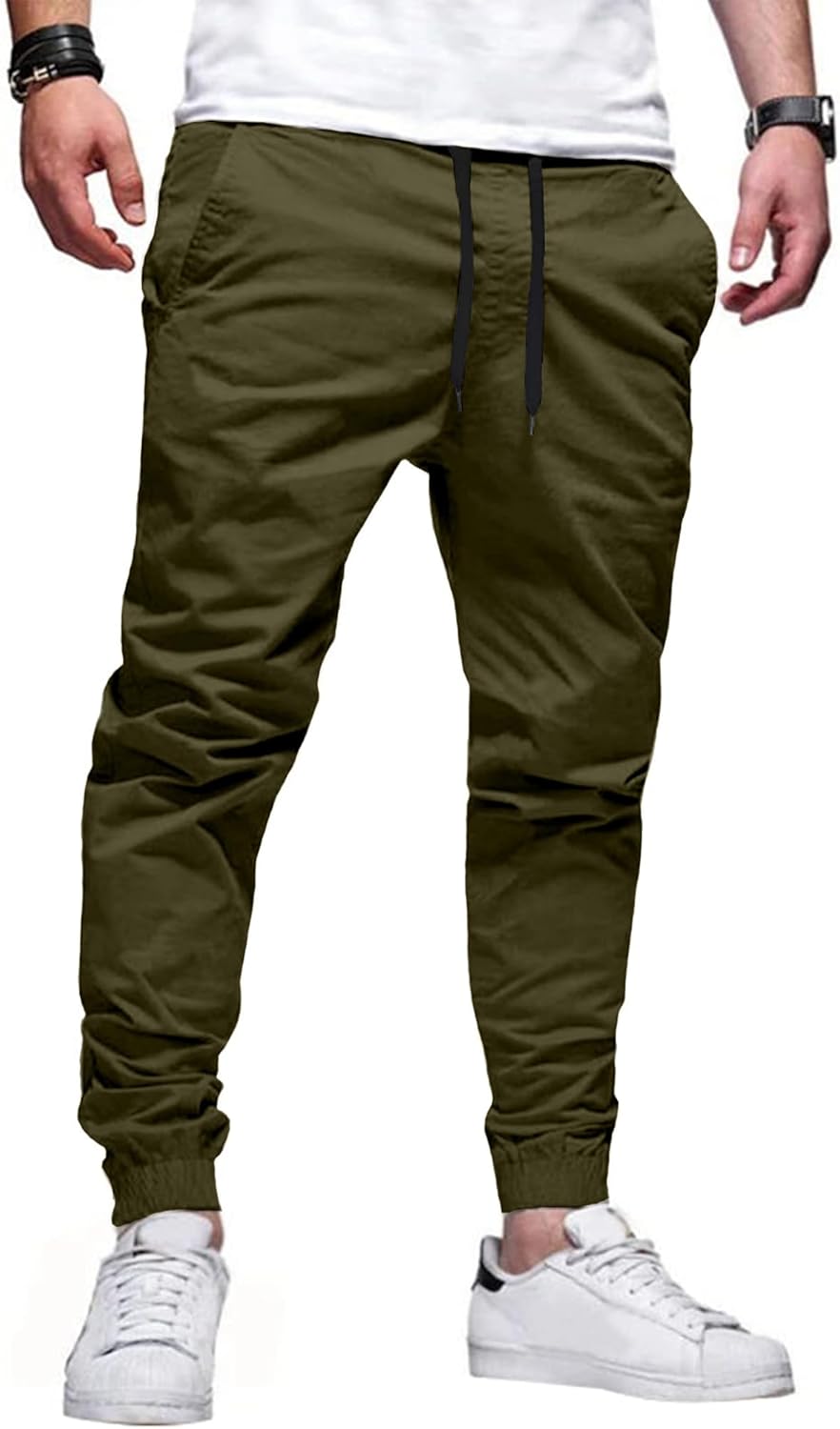 HOTake Men's Joggers Casual Lightweight Elastic Waist Drawstring Hiking Chino Pants Men