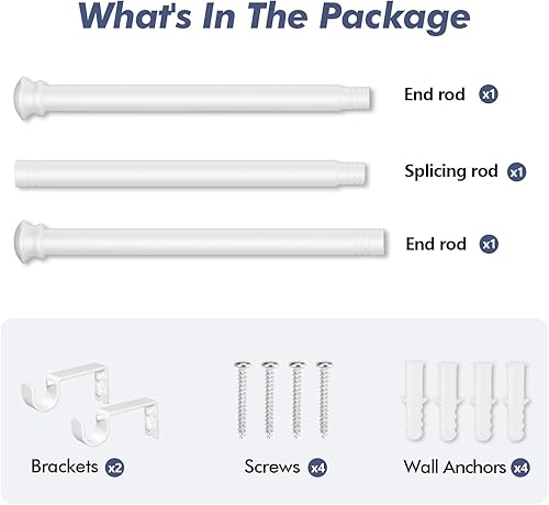 Miniatura 6 de Barras de cortina para ventanas de 30 a 45 pulgadas, barra de cortina blanca ligera con soportes, barras de cortina decorativas estándar de 58