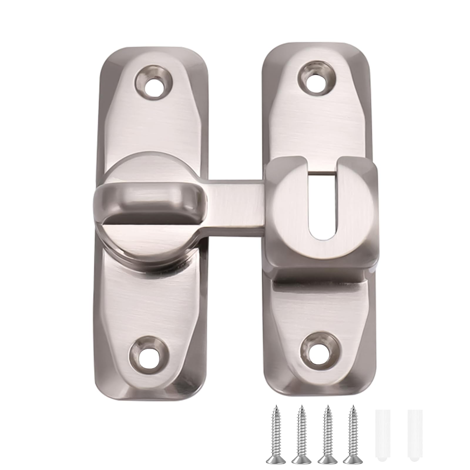 90/180 Degree Door Lock, 1PCS Barn Door Lock Safety Sliding Barn Door Lock Security Door Latch Small Gate Latches Hardware for Barn, Garden, Bathroom, Cabinet, Window, Sliding Door-Silver