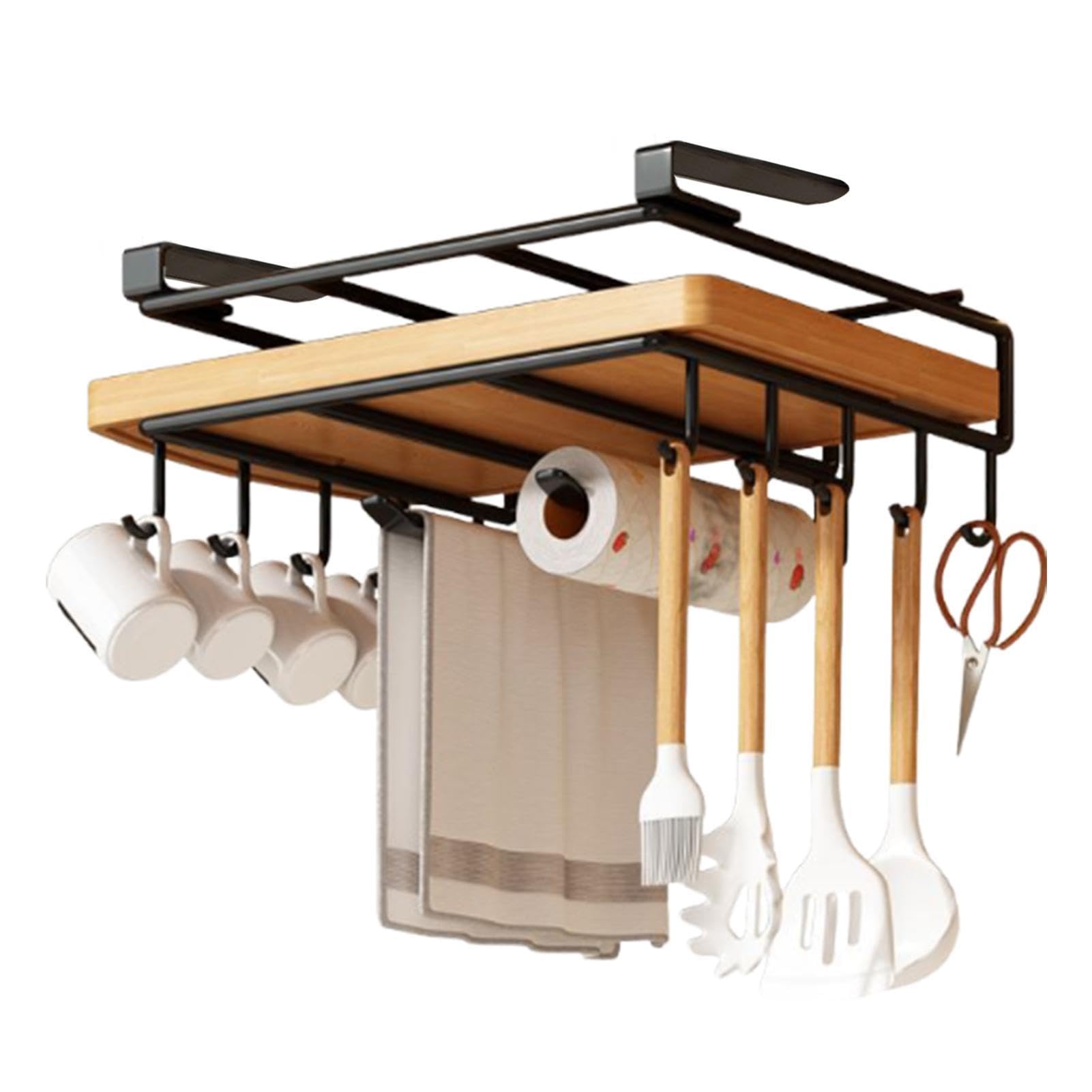 Under Cabinet Utensil Hanger - Load Bearing Under Cabinet Mug Hanger, Stainless Steel Kitchen Paper Towels Holder | Cutting Board Holder, Multipurpose Kitchen Storage Rack Hanger for Kitchen Bathroom