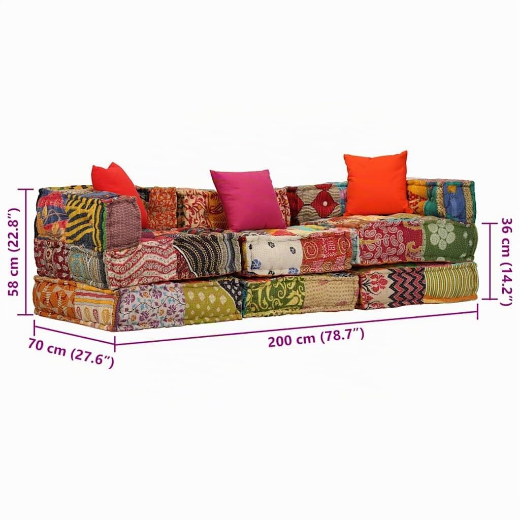 vidaXL Puf Modular de 3 plazas de Tela Patchwork