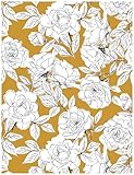 HAOKHOME 93171-2 Floral Wallpaper Peel and Stick Sketched Flower Removable Wall Paper Yellow/Black/White Vinyl Stick on Home Decorative for Bathroom 17.7in x 118in