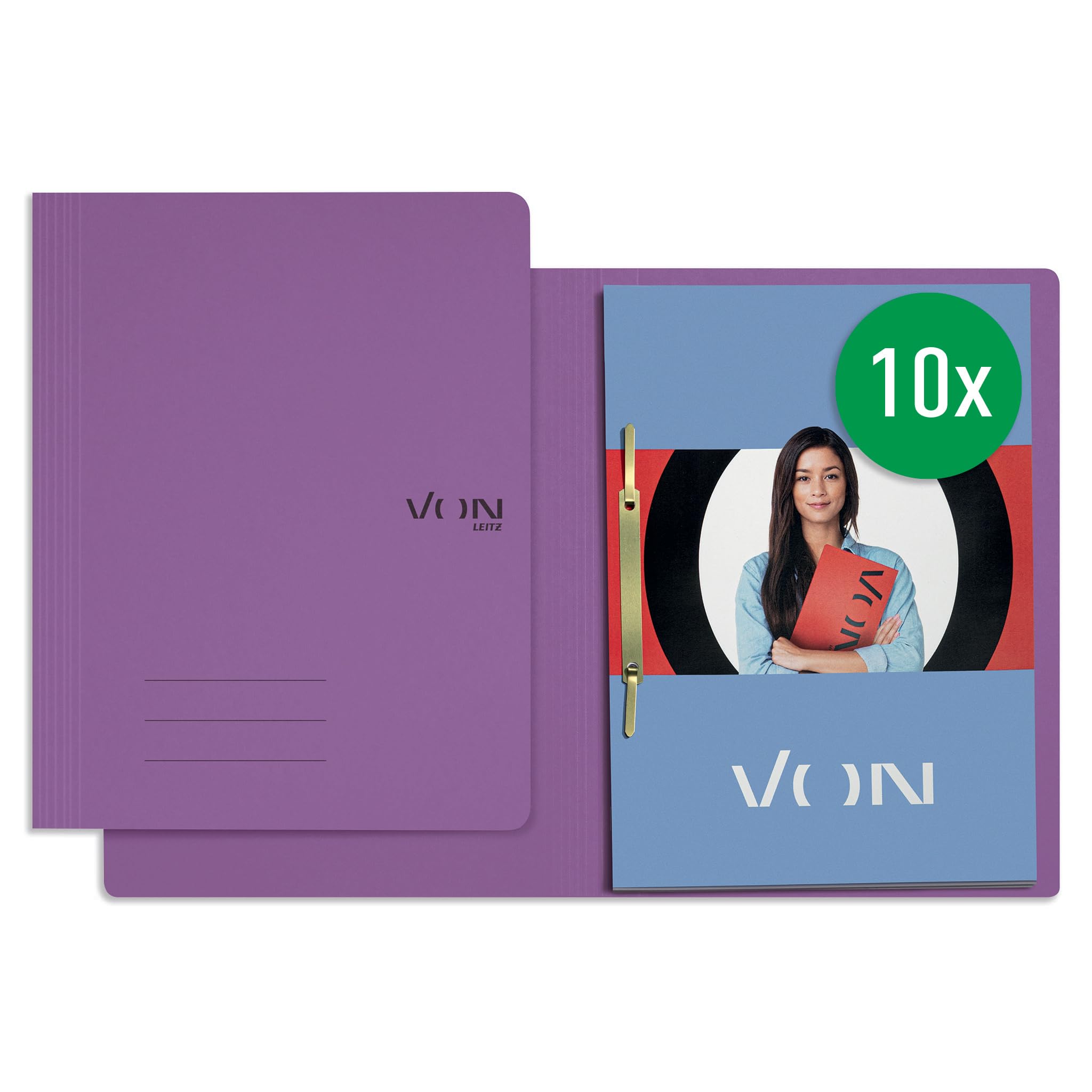 VON Leitz 10er Pack Schnellhefter A4, FSC-zertifizierter Karton in 335 g/m², Für 250 Blatt, Mappe für Schule, Studium & Haushalt, Recycelbar, Violett, 30130065