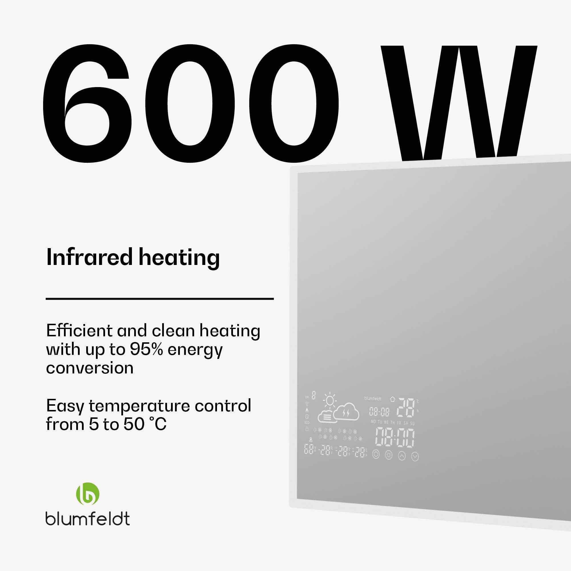 Klarstein ReflectiHeat Smart Panel na Podczerwień Lustro 600W 60x120cm