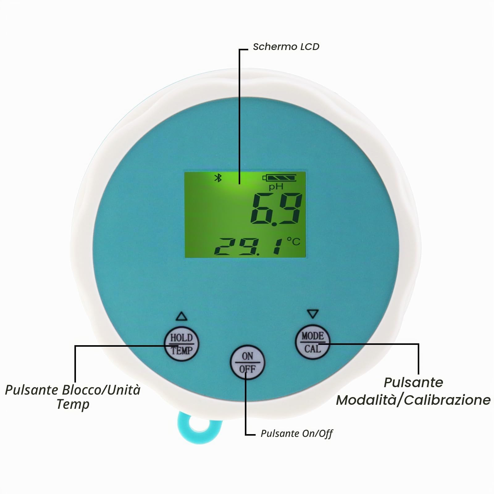 Tester di Acqua per Piscine Bluetooth 6-in-1 EC/Salinità/pH/ORP/Temperatura/Cloro, Misuratore Galleggiante Senza Fili Intelligente per il Monitoraggio delle Piscine e delle Piscine Termali