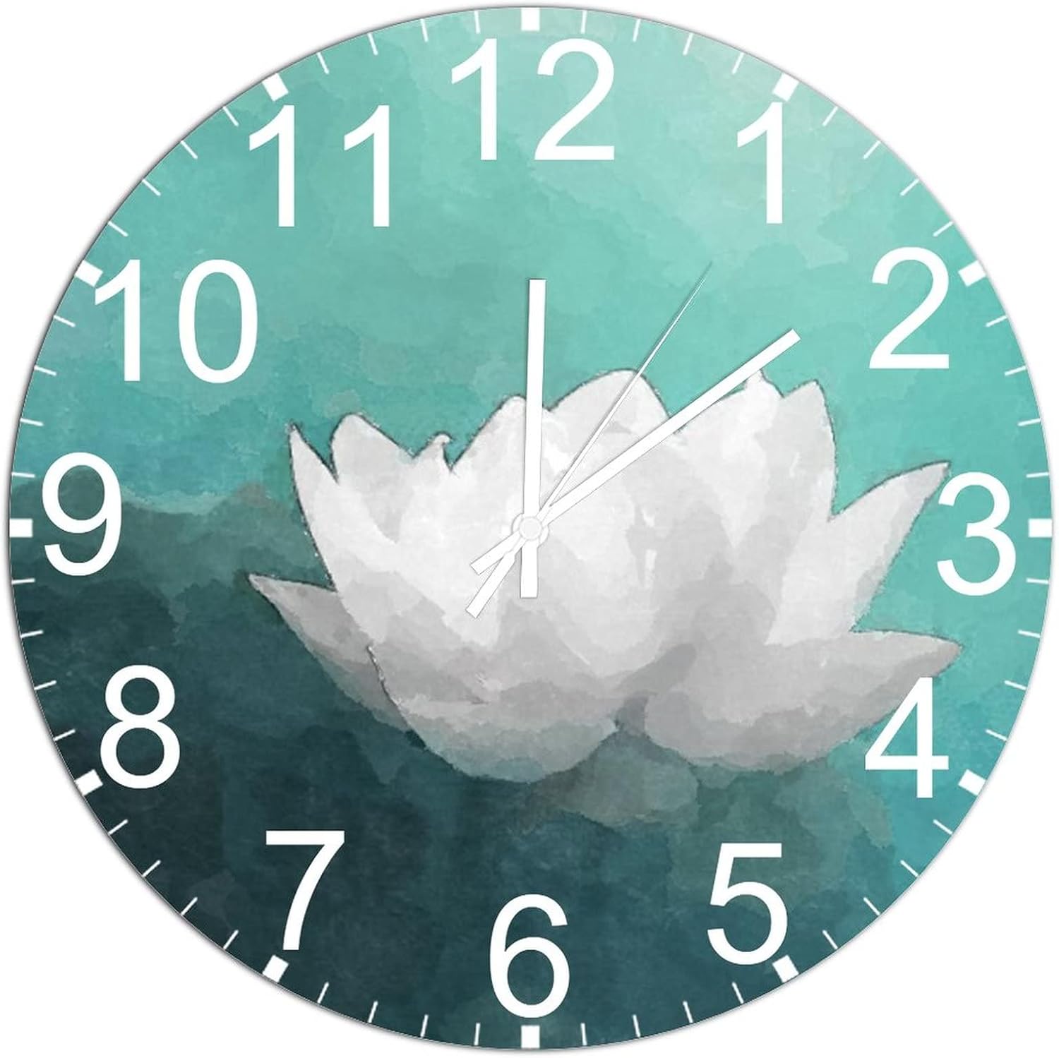 12 in Hanging Clock Water Lilies Flower Wood Wall Clock Spiritual Meditation Arts and Crafts Whisper Quiet Battery Operated Novelty Home Accessories for Mantel Half Bath Homeschool Back Patio