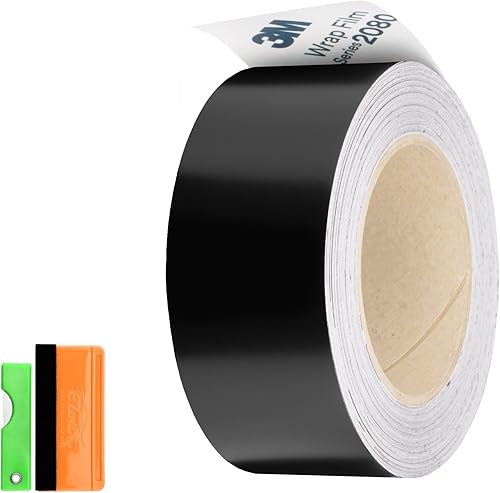 Miniatura 1 de 3M 1080 2080 - Kit de envoltura de vinilo negro satinado de 2 pulgadas x 25 pies para acabado cromado negro negro