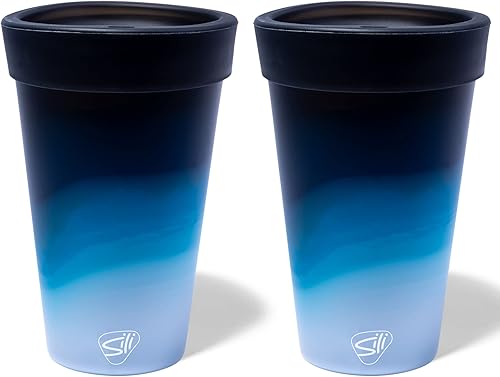 Miniatura 6 de Silipint Vasos de café de silicona de 16 onzas paquete de 2 tazas verdes moteadas, tazas irrompibles, reutilizables, flexibles, bebidas calientes y
