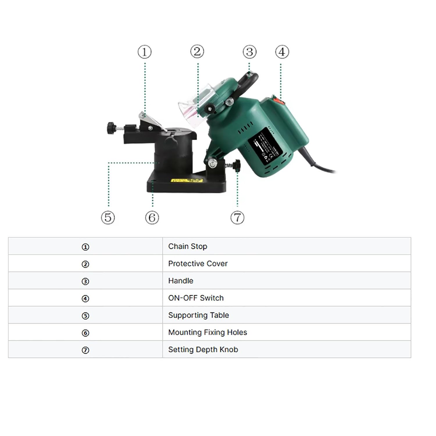 ERICAT Afiladora Eléctrica para Cadenas De Sierra, Afiladora Universal para Motosierras De 220 W, Ajuste De Ángulo De 0-35° Y Velocidad Nominal De 7500 RPM, para El Afilado De Diversas Cadenas