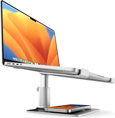 Twelve South HiRise Pro para portátiles y MacBooks Soporte ergonómico de altura ajustable con base de carga inalámbrica MagSafe (plateado), 7 x 11