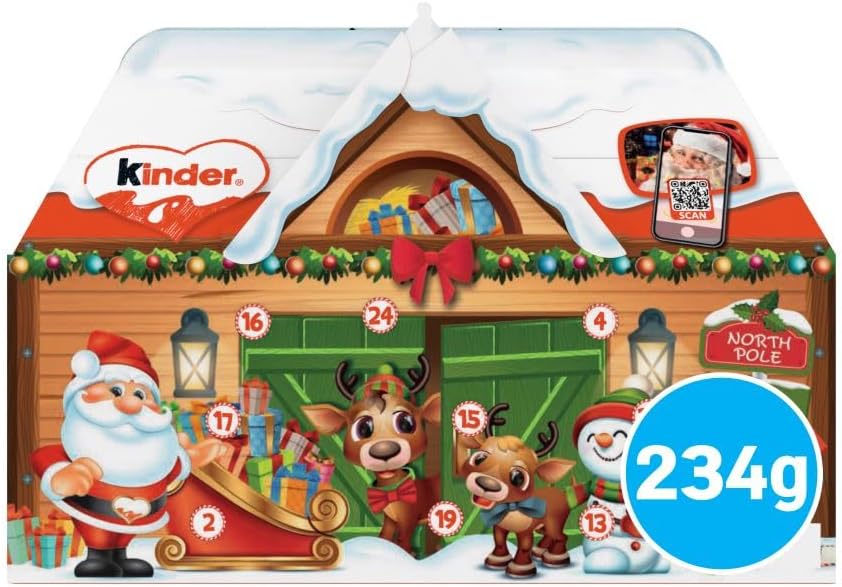 Kinder Chocolate House Christmas Advent Calendar 2025; Fine Milk Chocolate with a Milky Filling; Pack of 24 (234g)